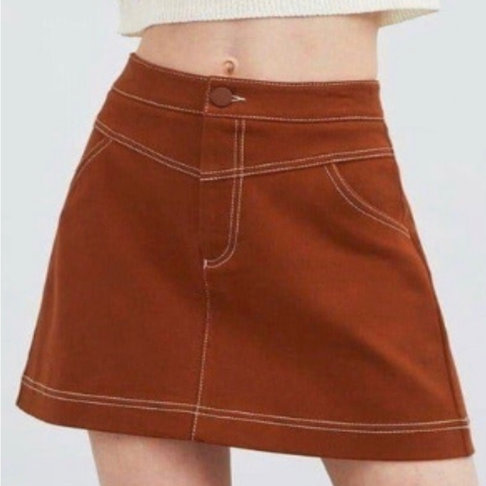 ZARA Seamed A-Line Denim Mini Skirt Clay *size L*